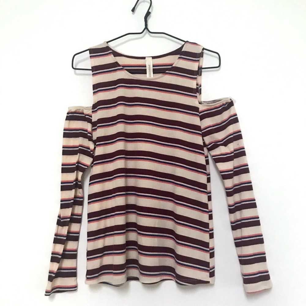 Peppermint Cold Shoulder Striped Top Cream